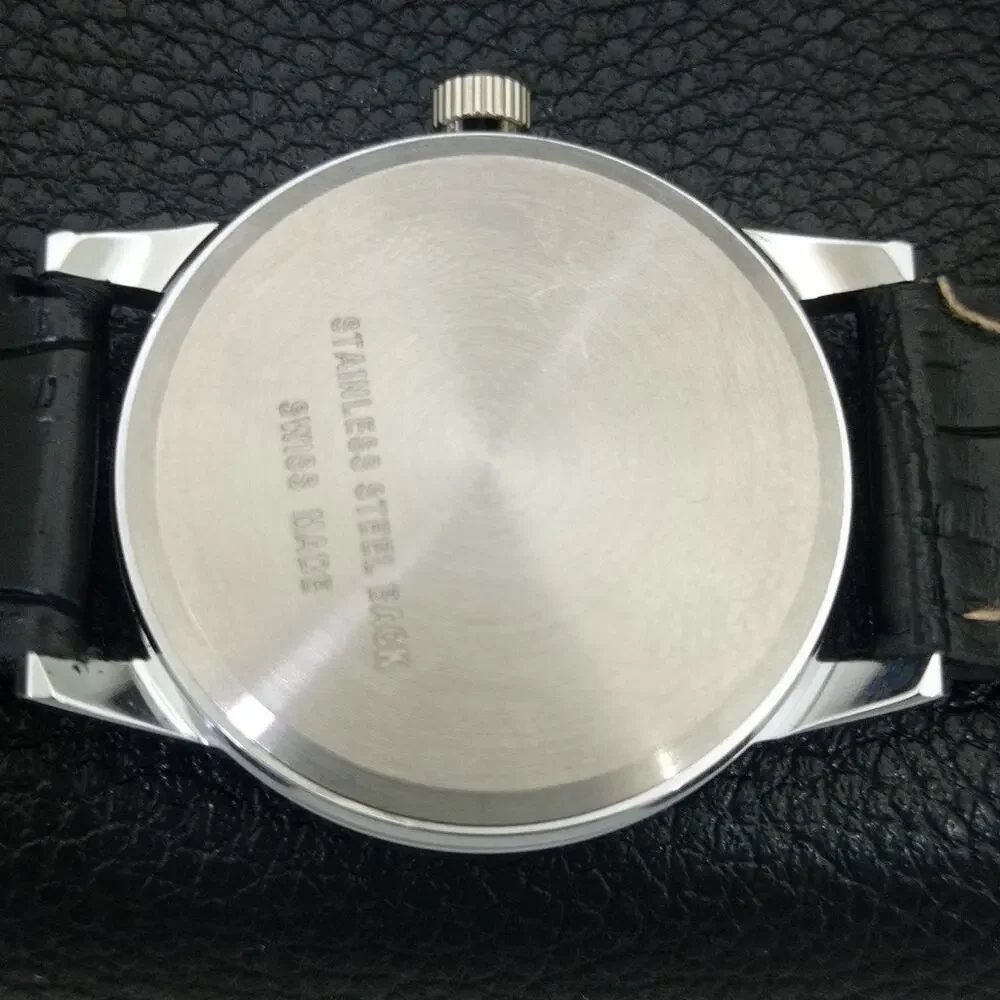 Vintage 1976 Montine Of Switzerland Manual Mens Silver Watch W/Leather Strap